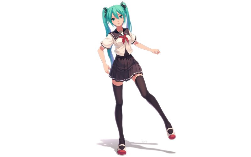 Anime Girl in School Uniform — Blue, Neutral, Digital Art, School Uniform, Twin Tails