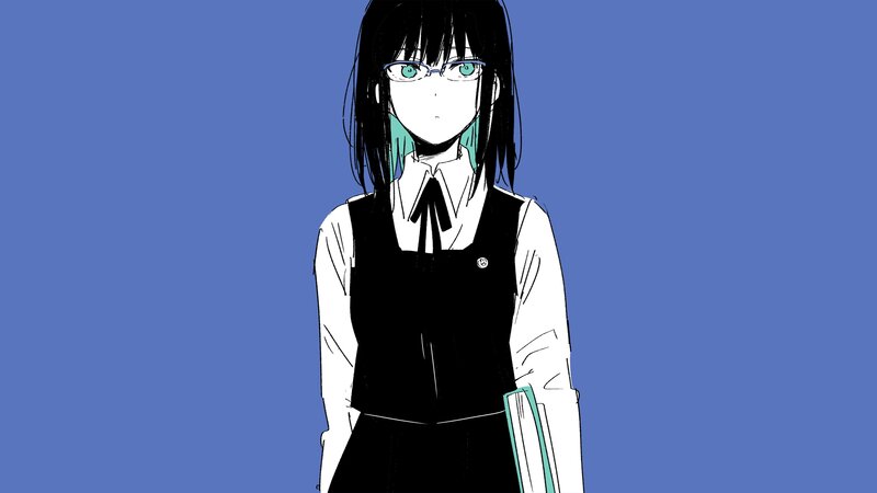 Anime Girl in School Uniform — Blue, Neutral, Manga, Glasses