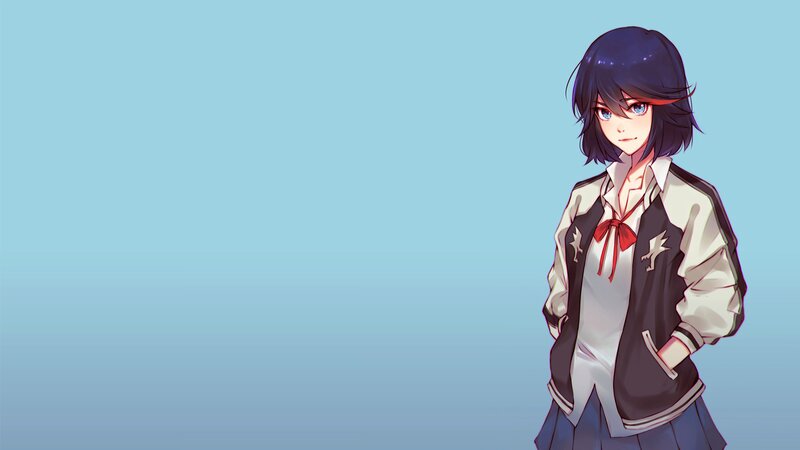 Anime Girl in School Uniform — Blue, Neutral, School Uniform, Blue Background