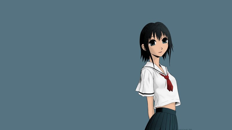 Anime Girl in School Uniform — Blue, Neutral, School Uniform, Red Tie