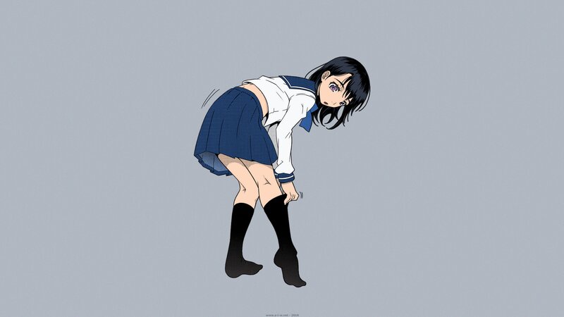 Anime Girl in School Uniform — Blue, Neutral, School Uniform, Skirt