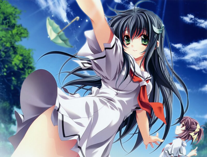 Anime Girl in School Uniform — Blue, Playful, Afternoon