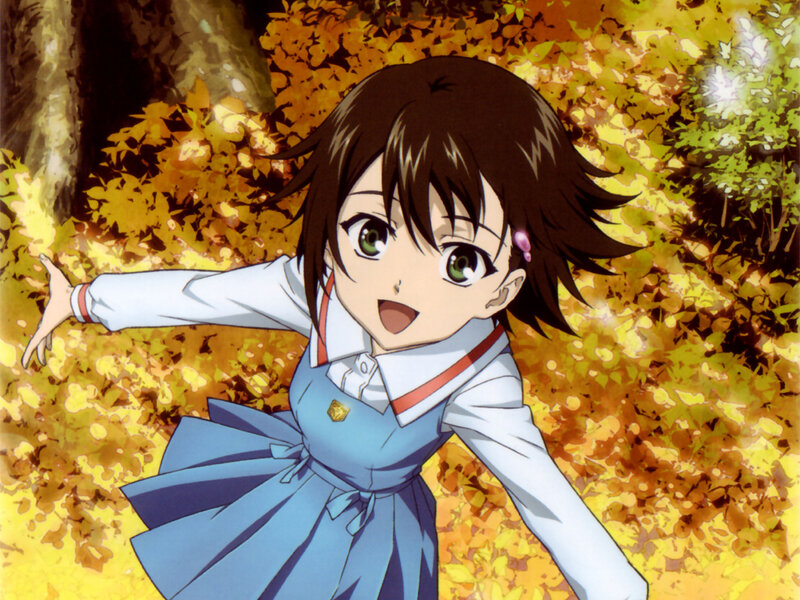 Anime Girl in School Uniform — Blue, Playful, Autumn