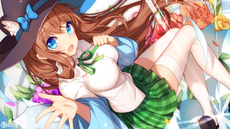 Anime Girl in School Uniform — Blue, Playful, Digital Art, Hat