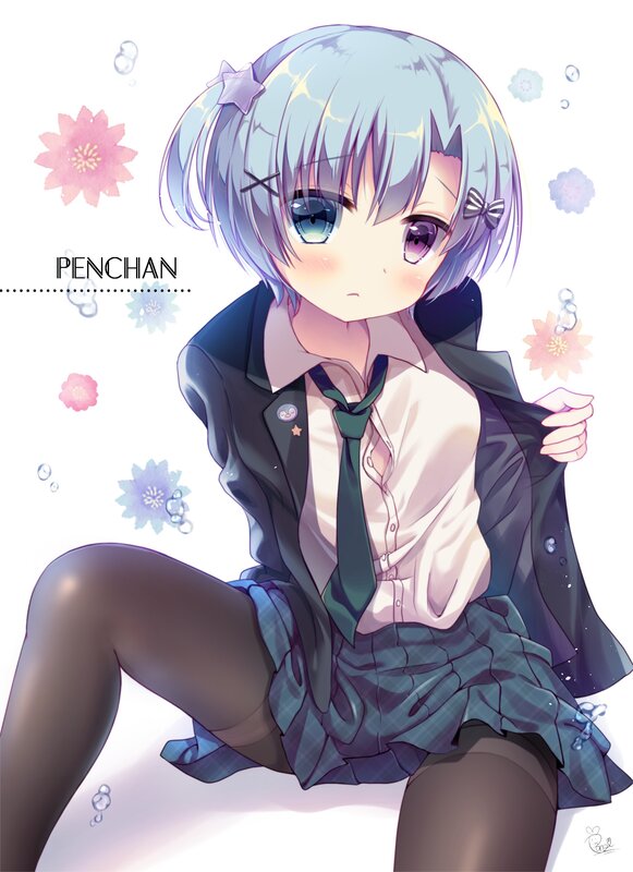 Anime Girl in School Uniform — Blue, Playful, Digital Art