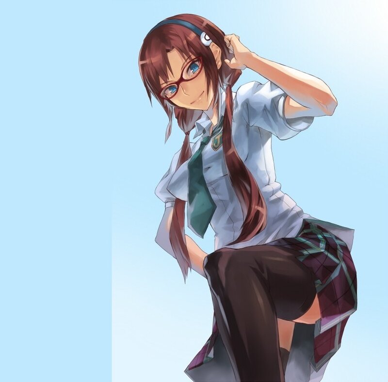 Anime Girl in School Uniform — Blue, Playful, Glasses