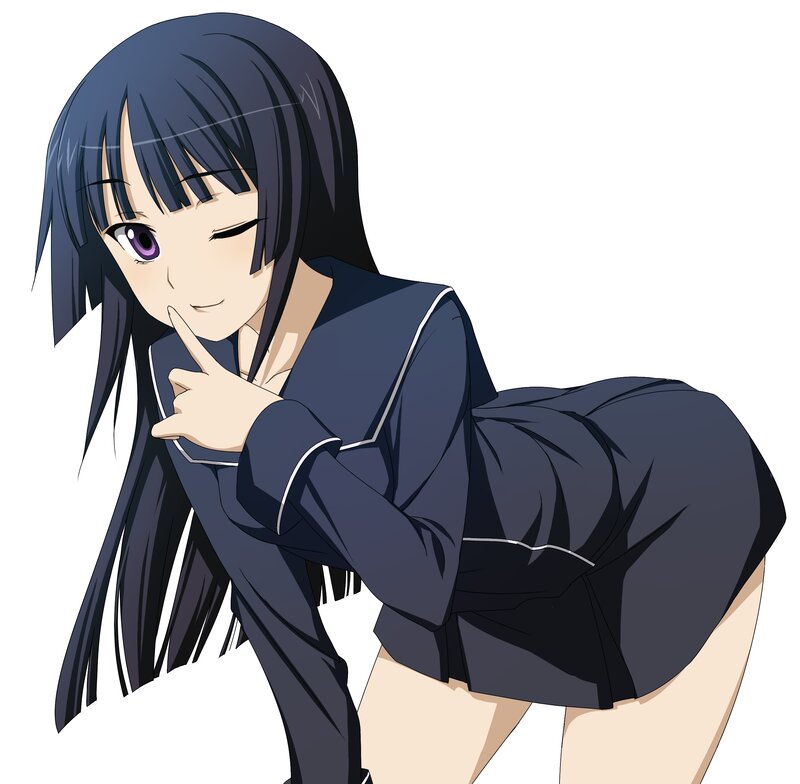 Anime Girl in School Uniform — Blue, Playful, School Uniform, Winking