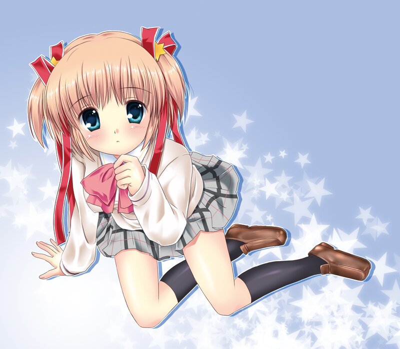 Anime Girl in School Uniform — Blue, Playful, Stars, School Uniform