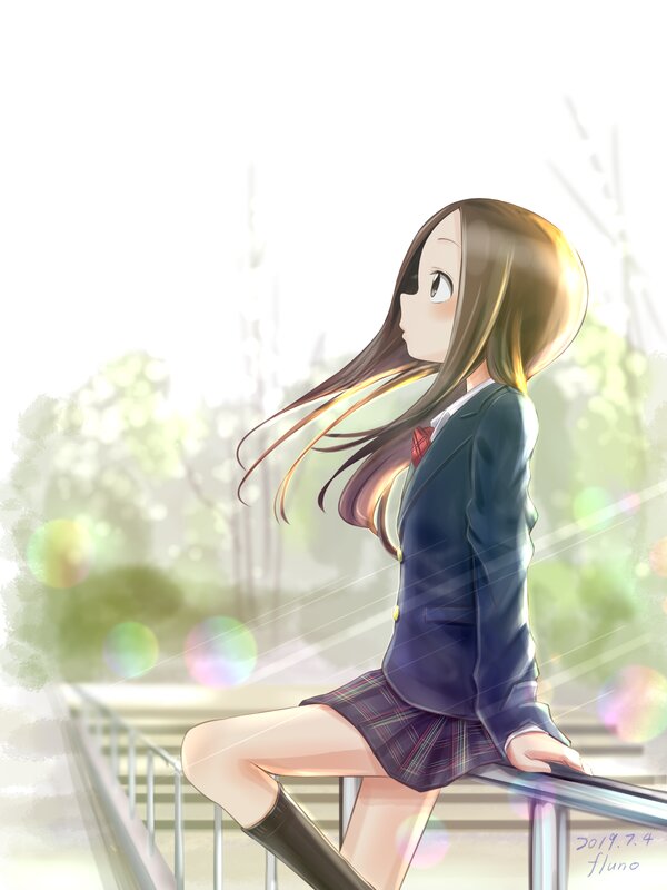 Anime Girl in School Uniform — Blue, Serene, Afternoon, Digital Art, School Uniform, Rail
