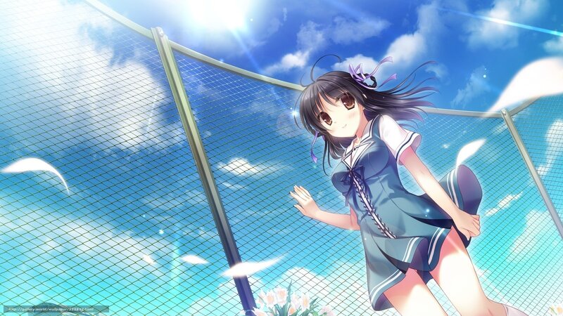 Anime Girl in School Uniform — Blue, Serene, Afternoon, Net, Sky