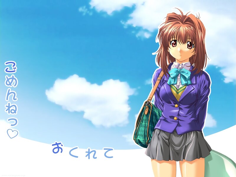 Anime Girl in School Uniform — Blue, Serene, Afternoon, School Uniform, Backpack