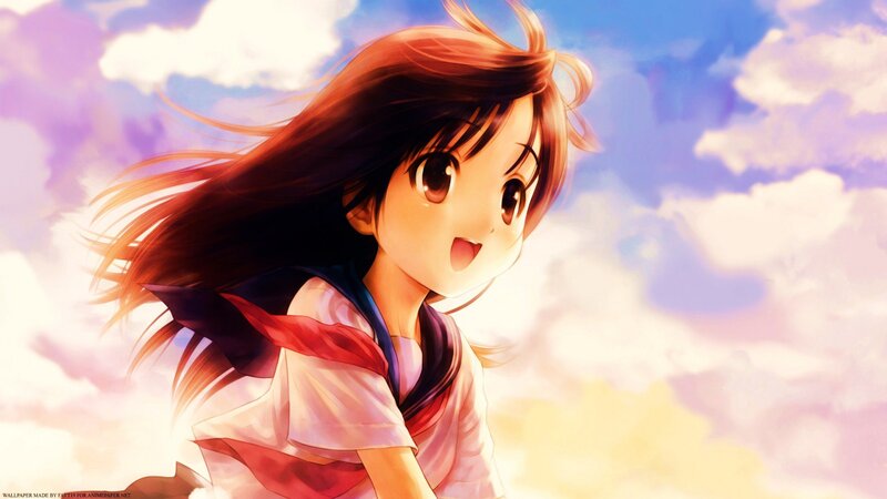 Anime Girl in School Uniform — Blue, Serene, Afternoon, School Uniform, Clouds