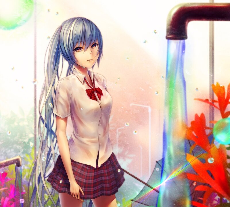 Anime Girl in School Uniform — Blue, Serene, Digital Art, School Uniform