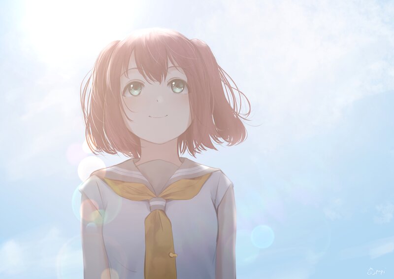 Anime Girl in School Uniform — Blue, Serene, Morning, Digital Art