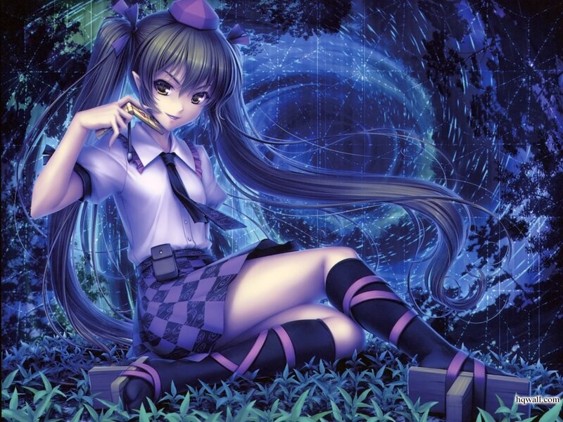 Anime Girl in School Uniform — Blue, Serene, Night, Digital Art, School Uniform