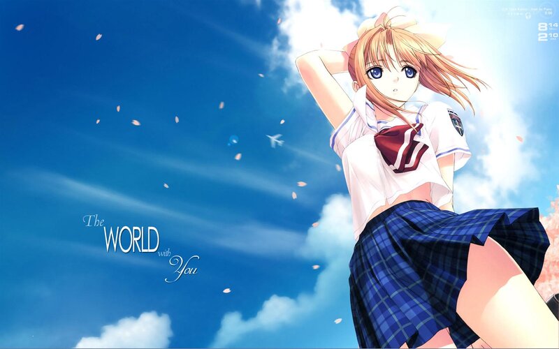 Anime Girl in School Uniform — Blue, Serene, Spring, School Uniform, Cherry Blossoms, Sky
