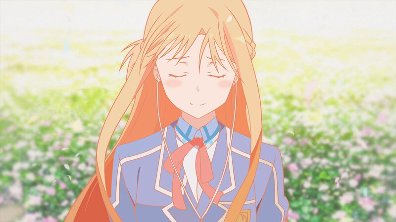 Anime Girl in School Uniform — Blue, Serene, Spring, School Uniform, Flowers