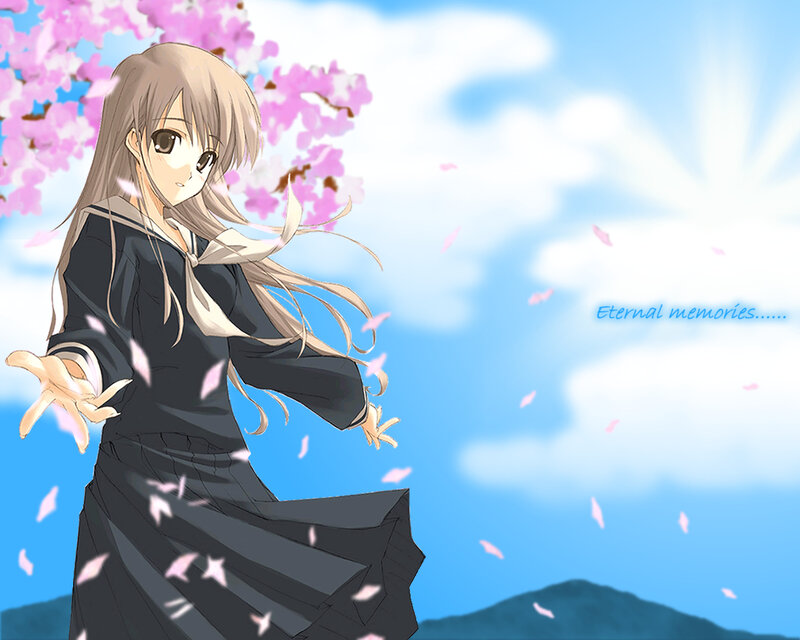 Anime Girl in School Uniform — Blue, Serene, Spring