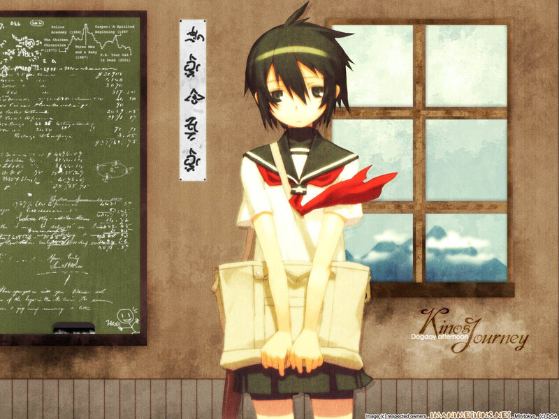 Anime Girl in School Uniform — Brown, Calm, Afternoon, Blackboard