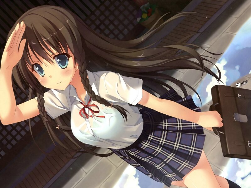 Anime Girl in School Uniform — Brown, Calm, Afternoon, School Uniform, Briefcase, Braid