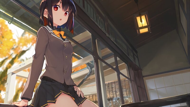 Anime Girl in School Uniform — Brown, Calm, Autumn