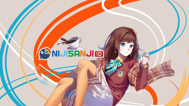 Anime Girl in School Uniform — Brown, Calm, Digital Art, School Uniform, Coffee Cup