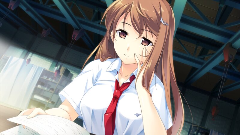 Anime Girl in School Uniform — Brown, Calm, School Uniform, Book