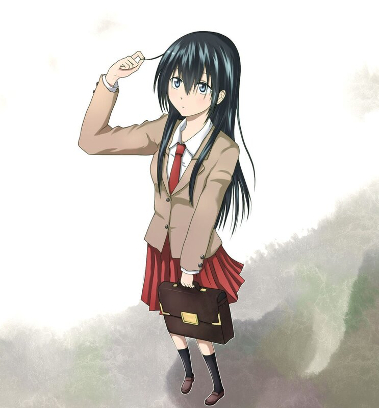 Anime Girl in School Uniform — Brown, Calm, School Uniform, Briefcase