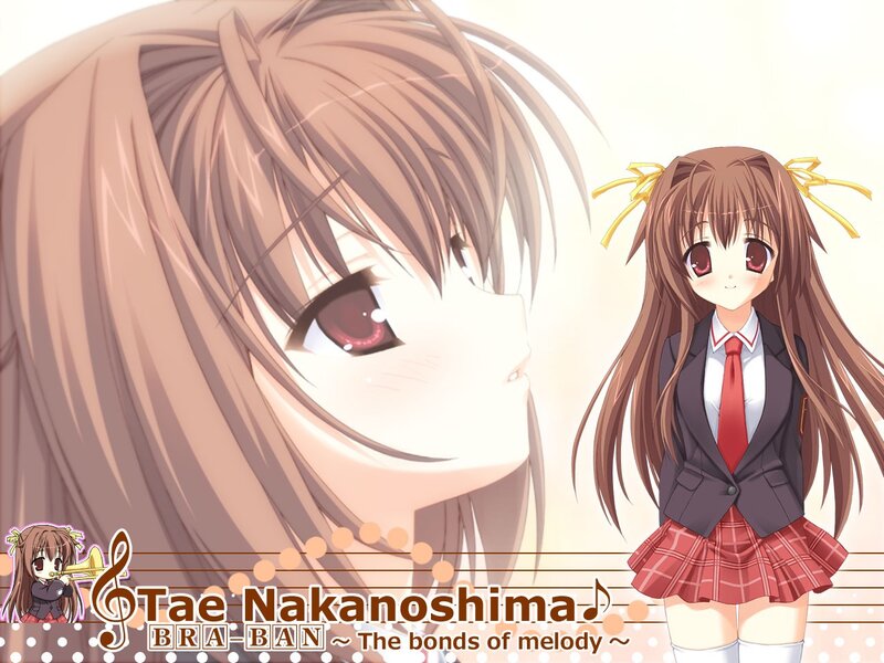 Anime Girl in School Uniform — Brown, Calm, School Uniform, Music Notes