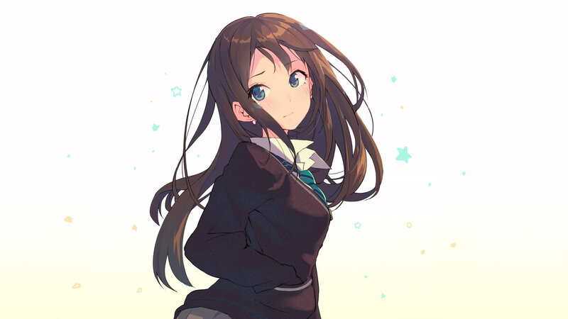 Anime Girl in School Uniform — Brown, Calm, School Uniform, Stars