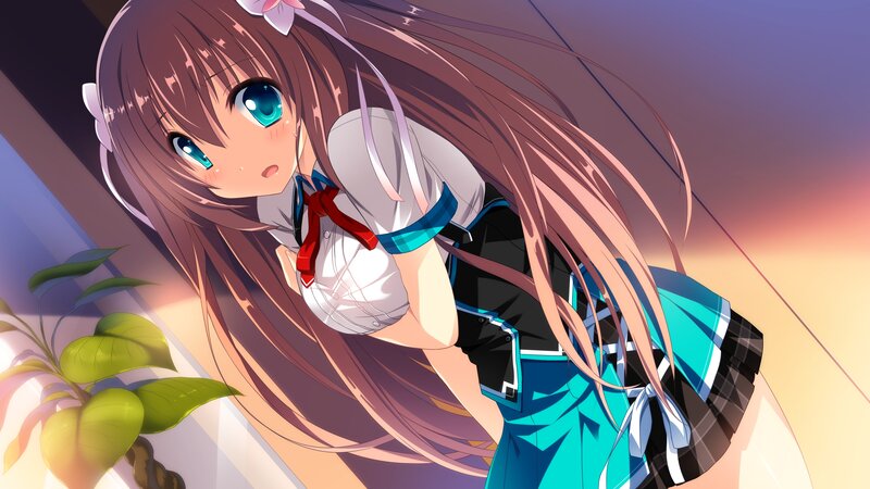 Anime Girl in School Uniform — Brown, Calm, Sunset, Digital Art