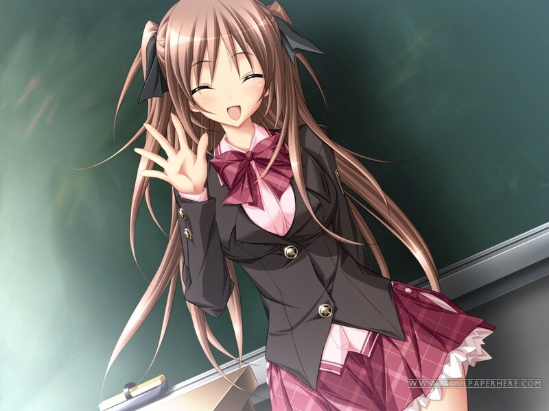 Anime Girl in School Uniform — Brown, Cheerful, School Uniform