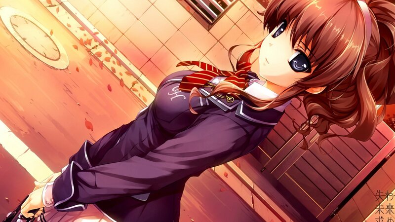 Anime Girl in School Uniform — Brown, Dramatic, Autumn