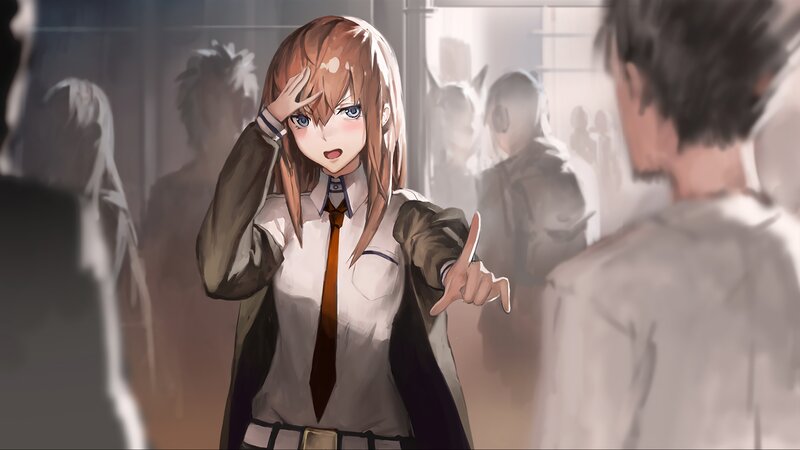 Anime Girl in School Uniform — Brown, Dramatic, Digital Art, School Uniform, Pointing Finger