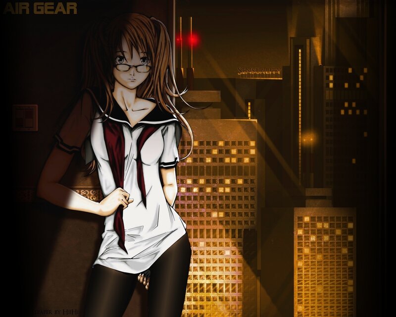 Anime Girl in School Uniform — Brown, Dramatic, Night, Glasses
