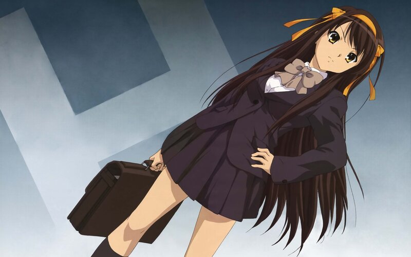Anime Girl in School Uniform — Brown, Dramatic, School Uniform, Briefcase