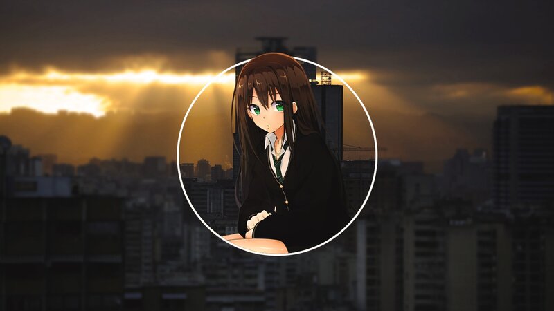 Anime Girl in School Uniform — Brown, Dramatic, Sunset, Cityscape