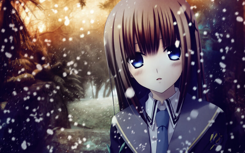 Anime Girl in School Uniform — Brown, Dramatic, Winter
