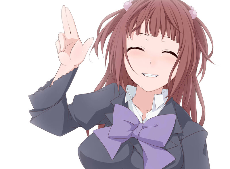 Anime Girl in School Uniform — Brown, Happy