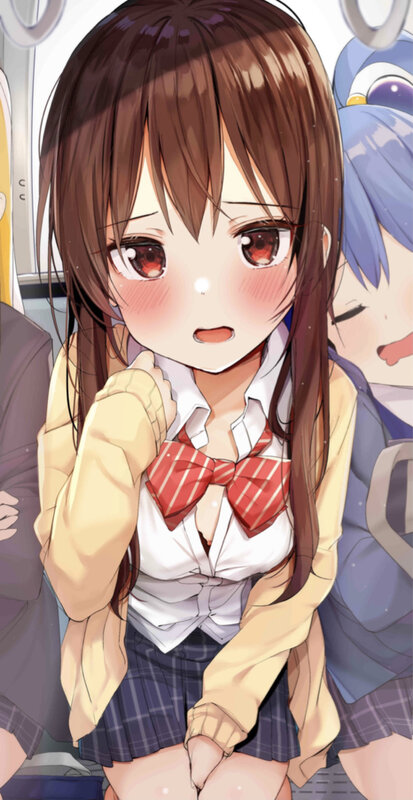 Anime Girl in School Uniform — Brown, Innocent, School Uniform, Blush
