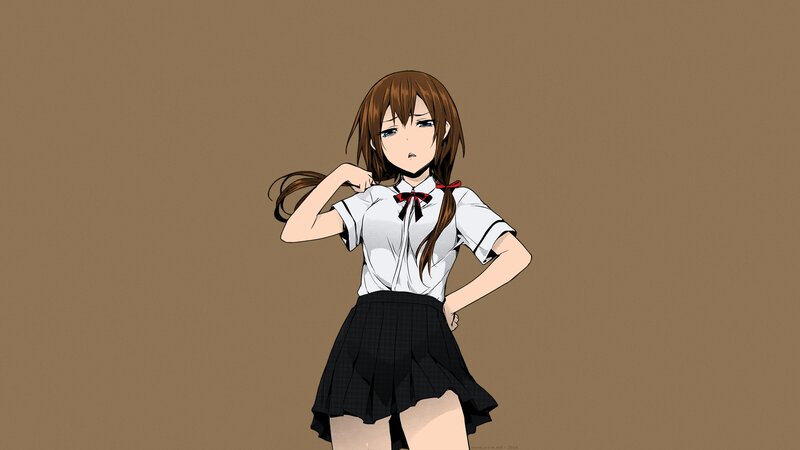 Anime Girl in School Uniform — Brown, Neutral, School Uniform, Bow Tie