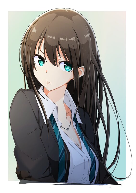 Anime Girl in School Uniform — Brown, Neutral, School Uniform, Necklace