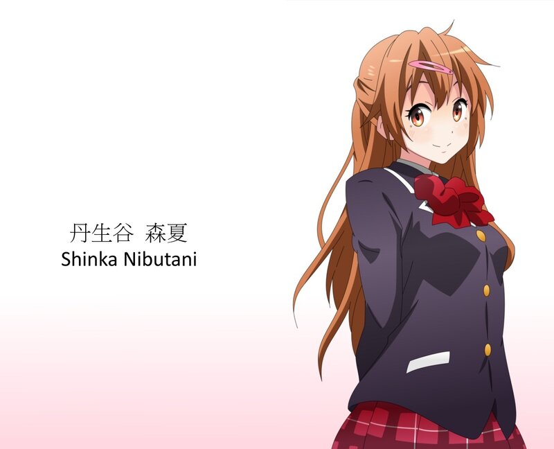 Anime Girl in School Uniform — Brown, Neutral, School Uniform, Red Bow