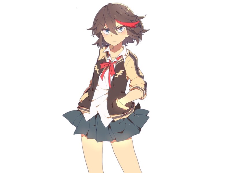 Anime Girl in School Uniform — Brown, Neutral, School Uniform, Red Headband