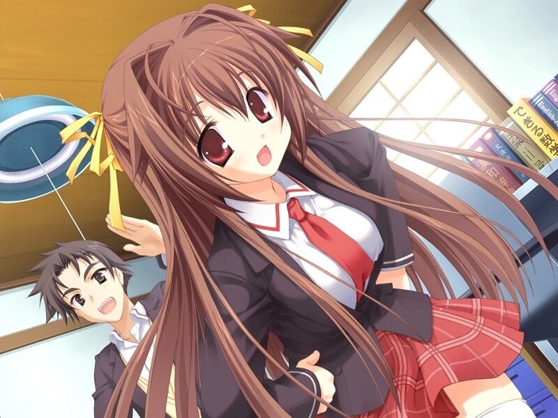 Anime Girl in School Uniform — Brown, Playful, Afternoon