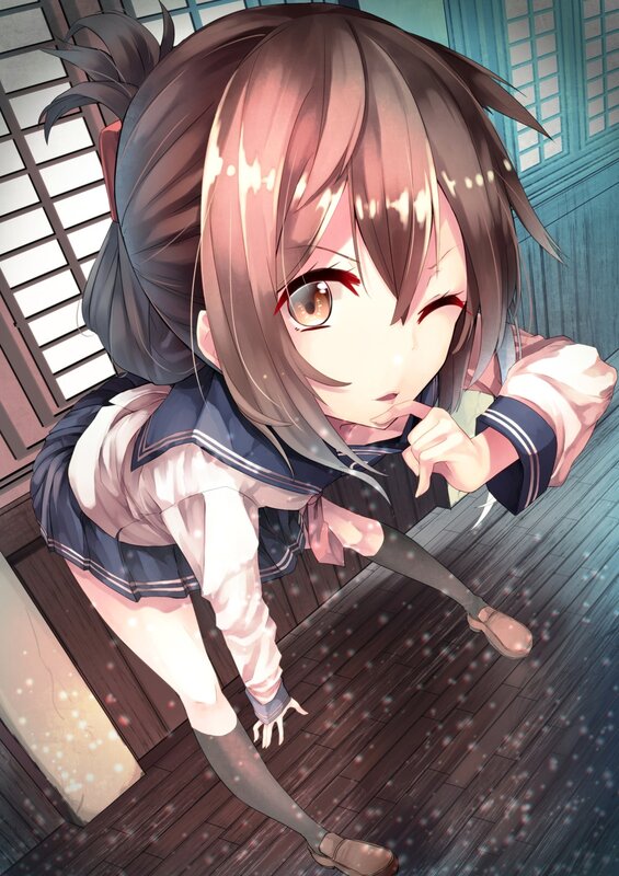 Anime Girl in School Uniform — Brown, Playful, Digital Art