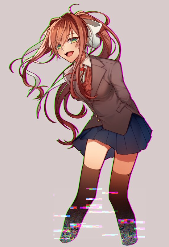 Anime Girl in School Uniform — Brown, Playful, School Uniform, Glitch Effect