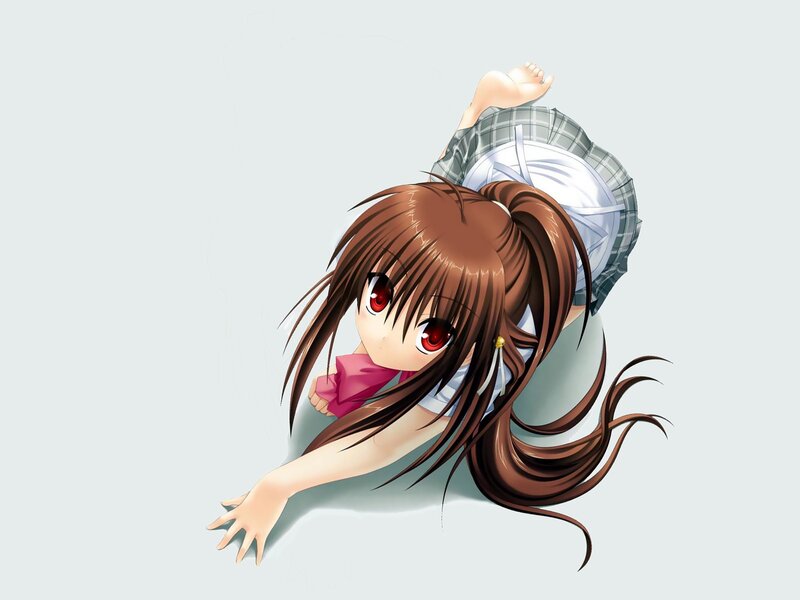 Anime Girl in School Uniform — Brown, Playful, School Uniform, Red Eyes