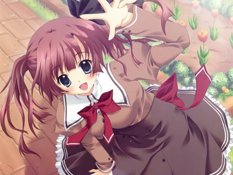 Anime Girl in School Uniform — Brown, Playful, Spring