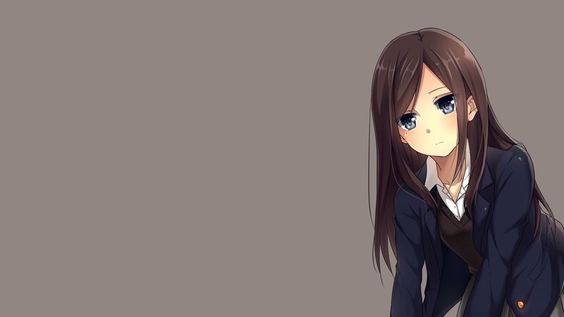 Anime Girl in School Uniform — Brown, Sad